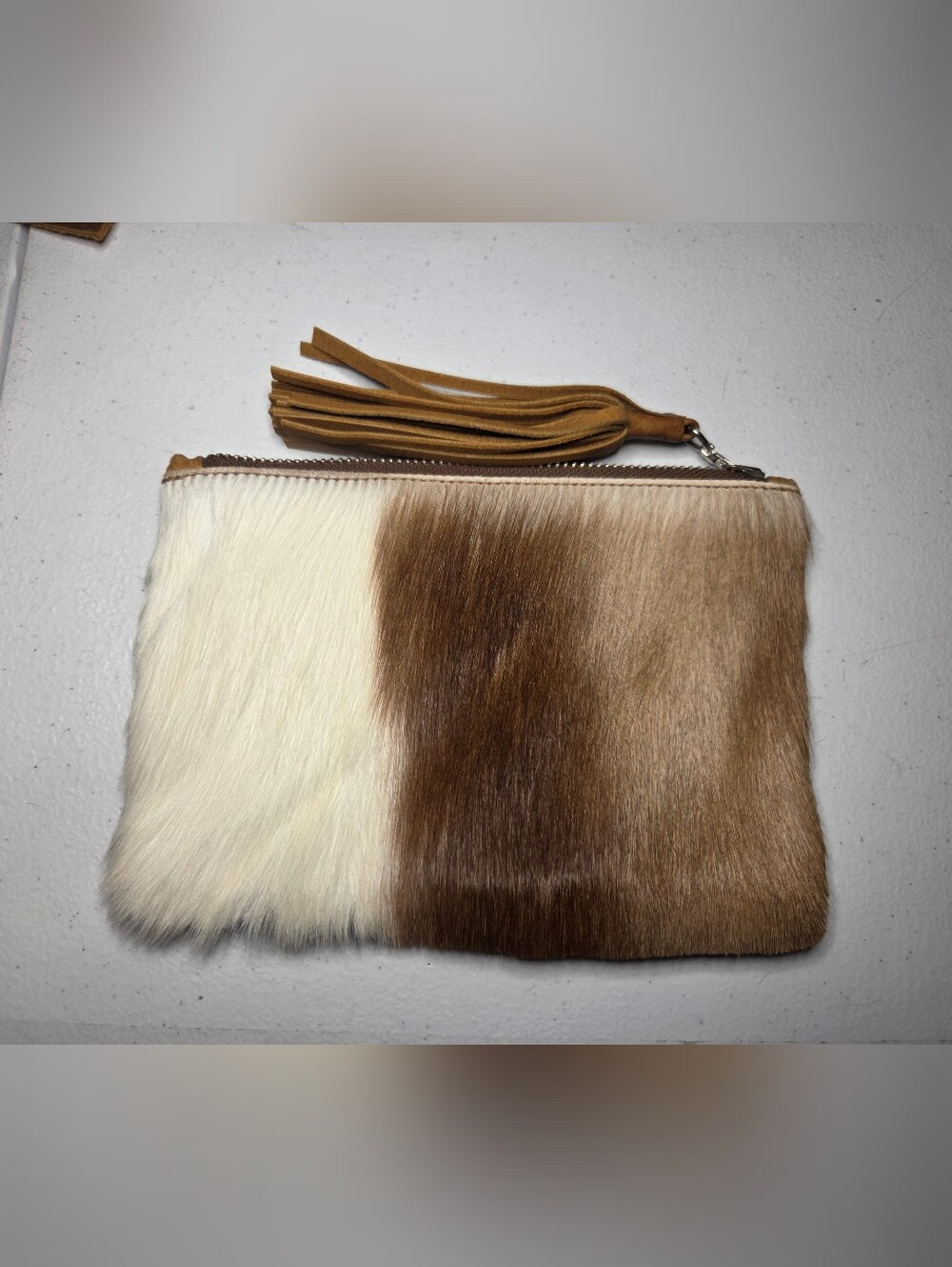 Kulu South Africa Genuine Springbok Hair & Leather Tassel Clutch Pouch